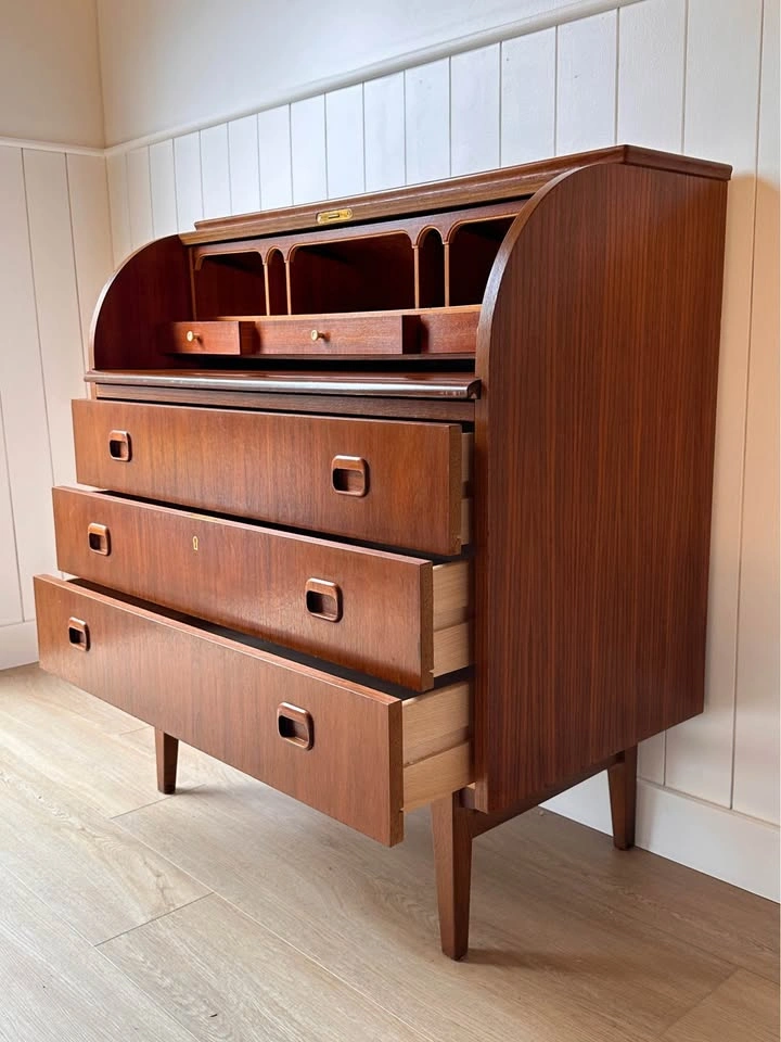 Vintage Mid-Century Swedish Teak Roll-Top Desk by Egon Östergaar - photo 3