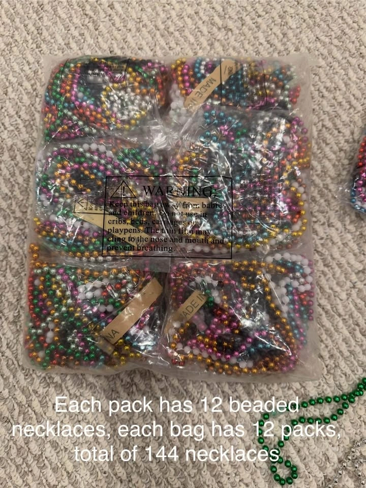 144 pieces of Mardi Gras Beads, Brand New (multiple packs!) - photo 3