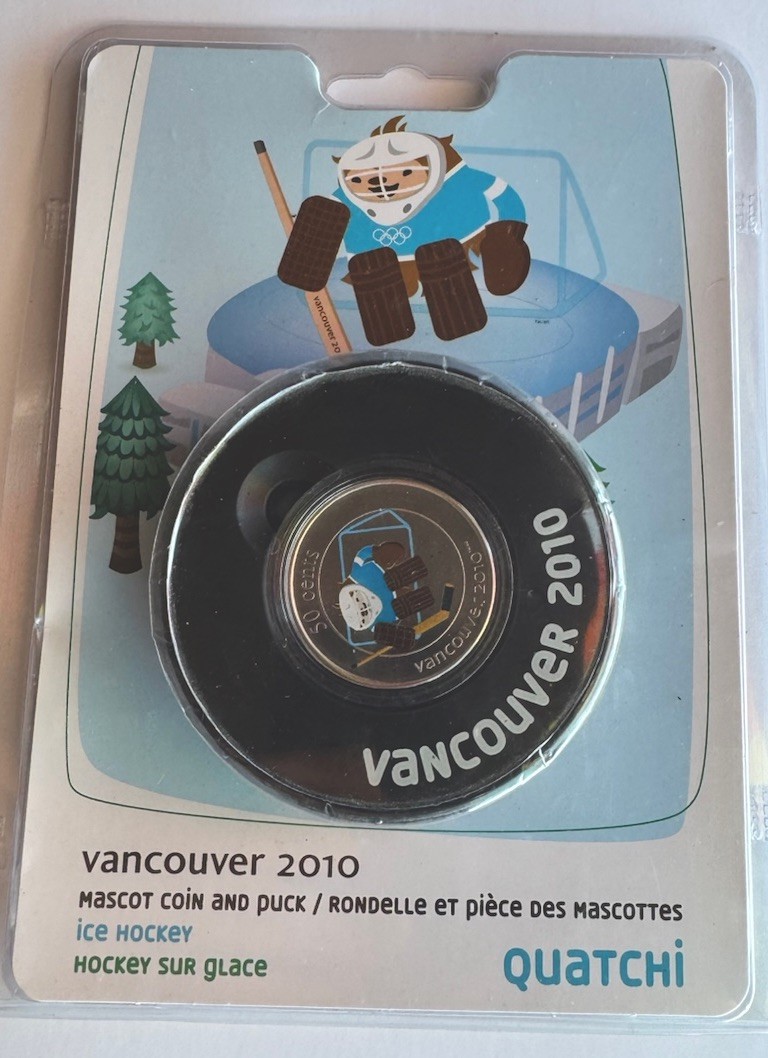 2010 Canadian Mint Vancouver Olympics Quatchi 50c Coin+Puck