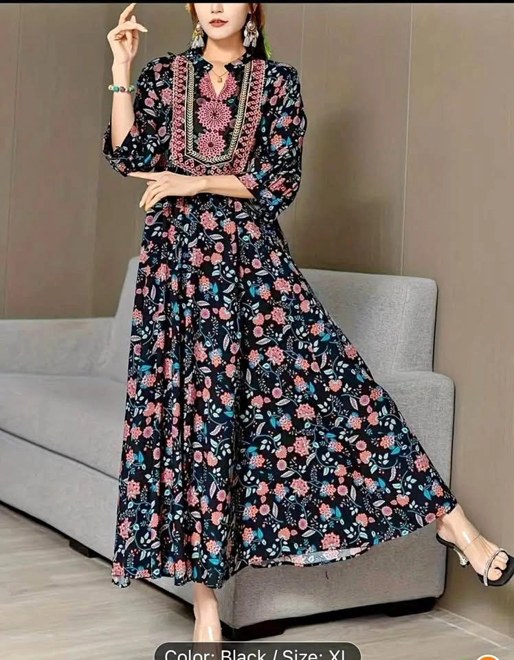 Women's XL Black Floral Maxi Dress