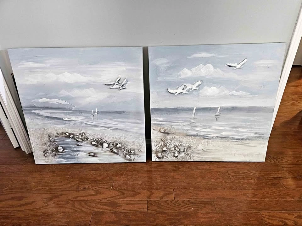 Coastal Beach Scene Textured Canvas Art Set