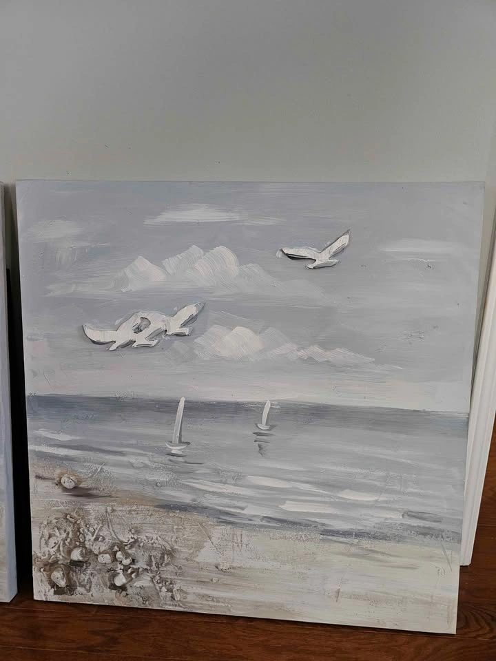 Coastal Beach Scene Textured Canvas Art Set - photo 3