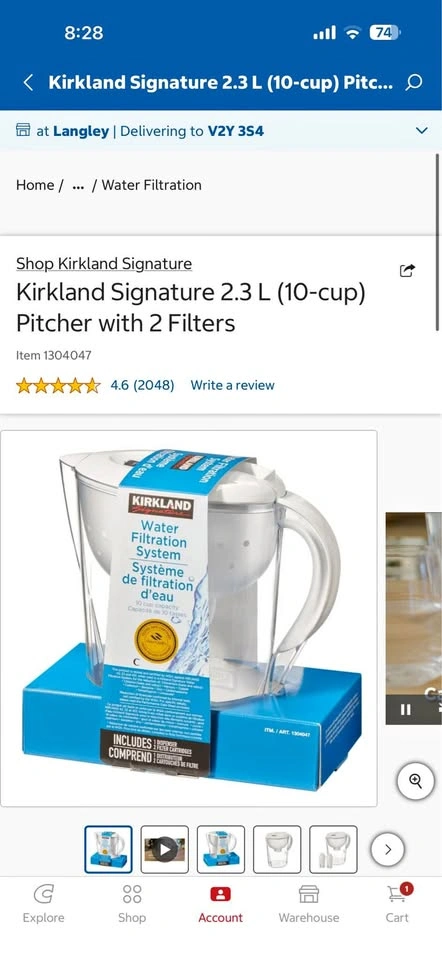Kirkland water filter pitcher
