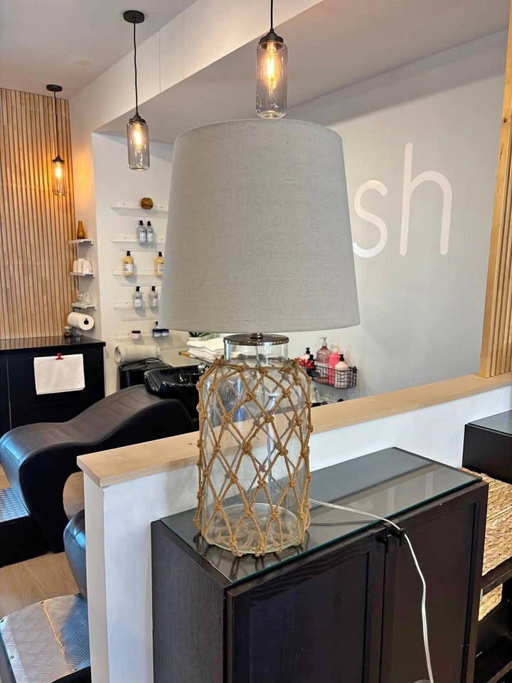 Large lamp in nautical rope style with lampshade