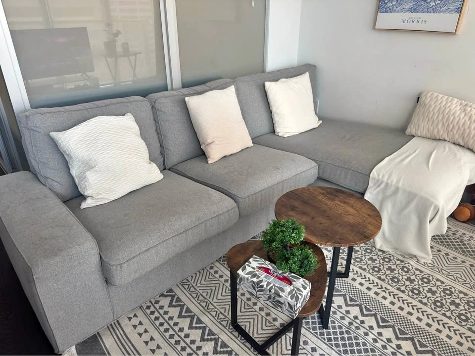 Grey L-shaped couch