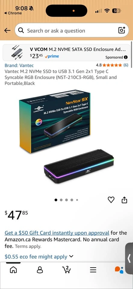 Vantec M.2 NVMe SSD Enclosure USB-C RGB NST-210C3-RGB - photo 2