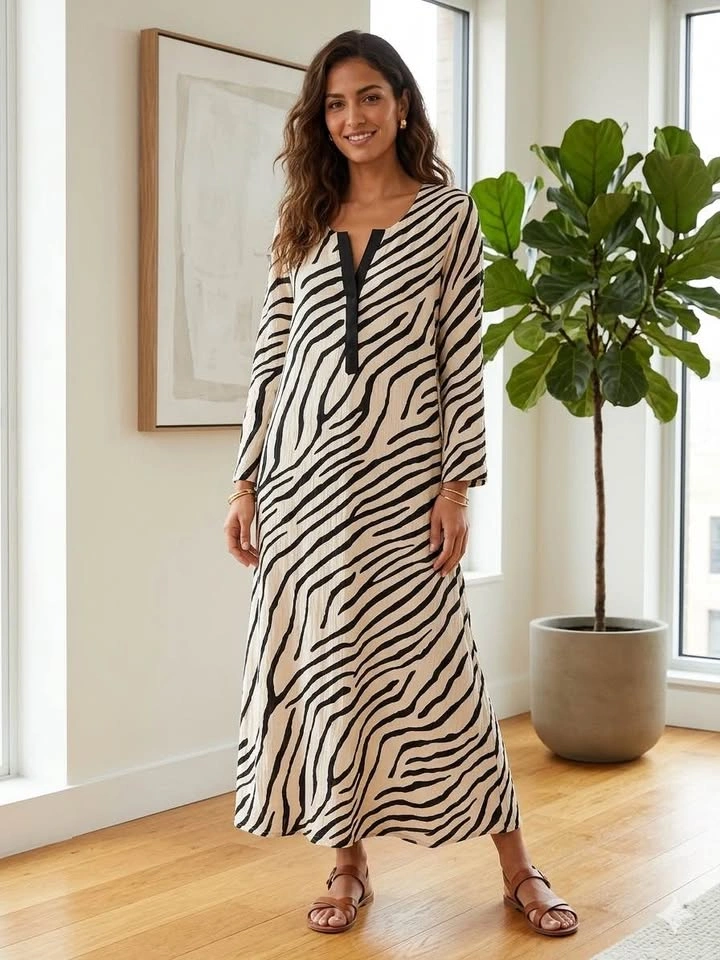 Cream and black striped print maxi - XL - photo 2