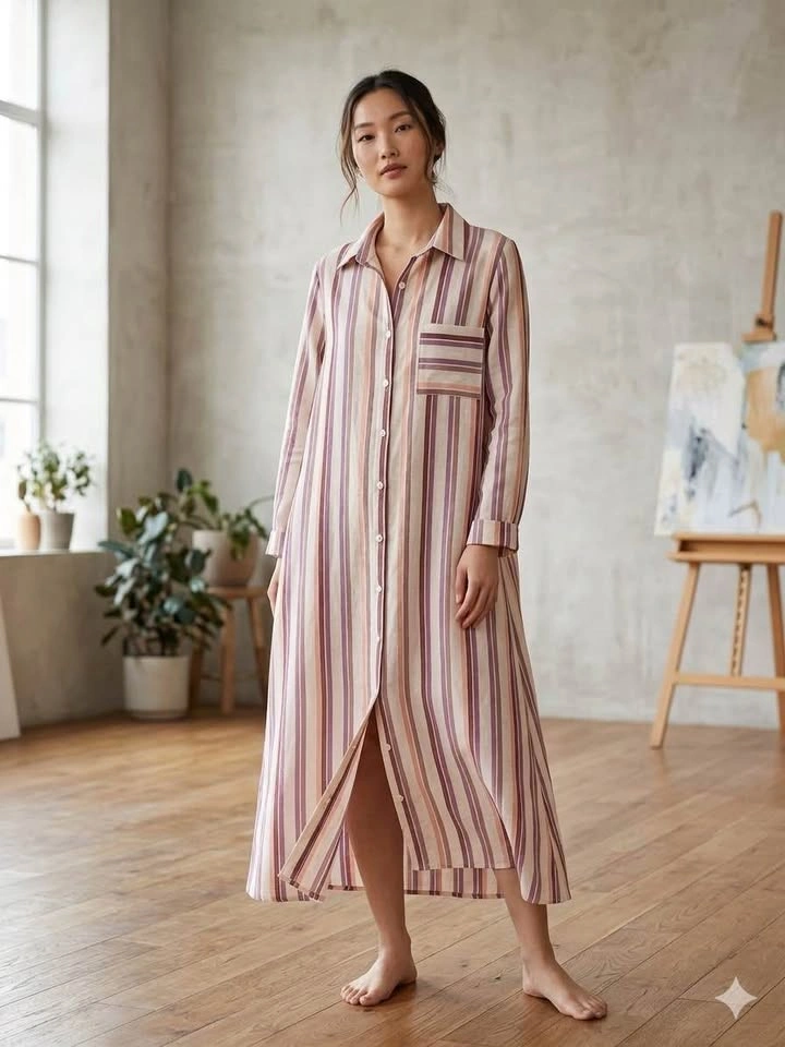 Striped Button-Down Shirt Dress - XL - photo 2