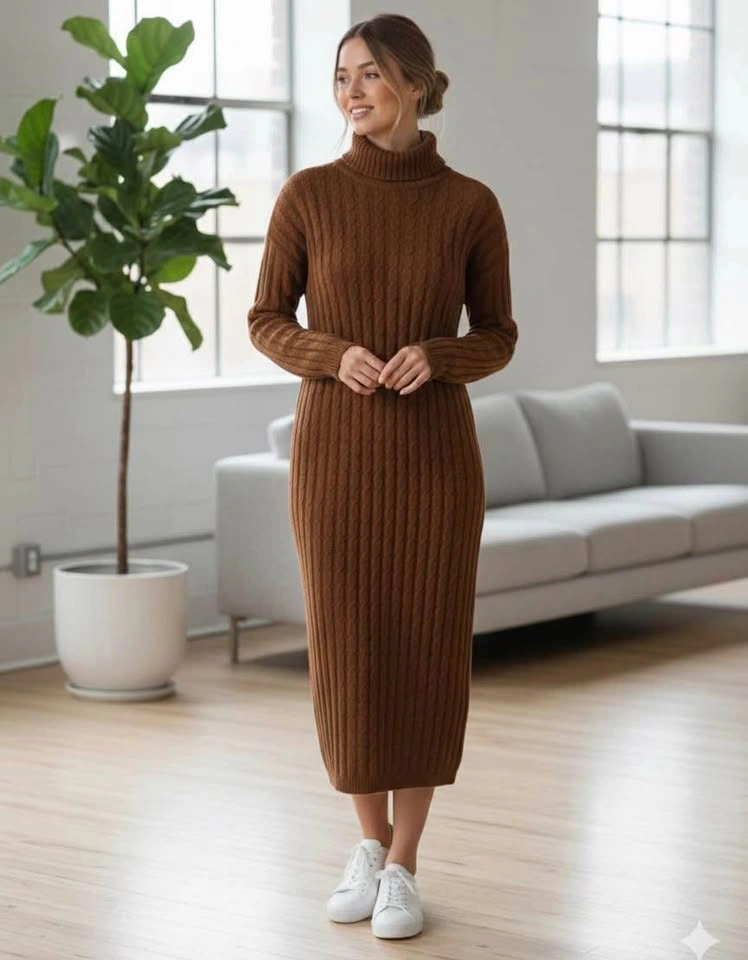 Brown Knit Sweater Dress - size L - photo 3