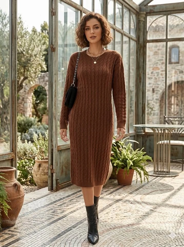 Brown Knit Sweater Dress - size L - photo 4