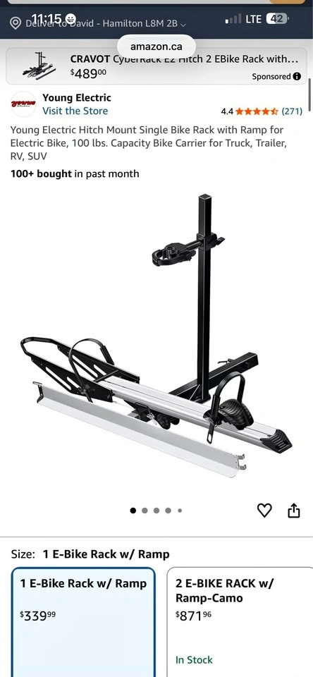 Young Electric Hitch Mount Single Bike Rack with Ramp