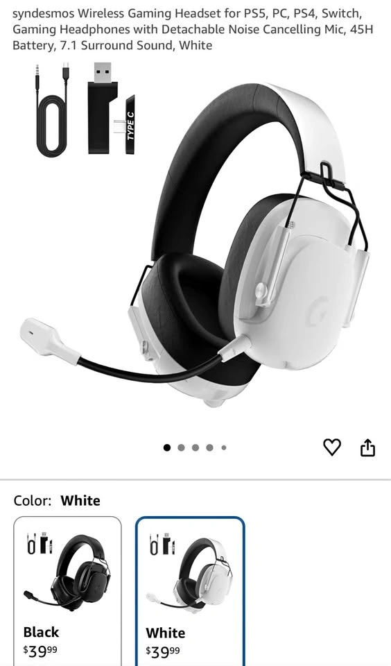 Wireless Gaming Headset for PS5/PS4, PC, Switch, Mac (White)