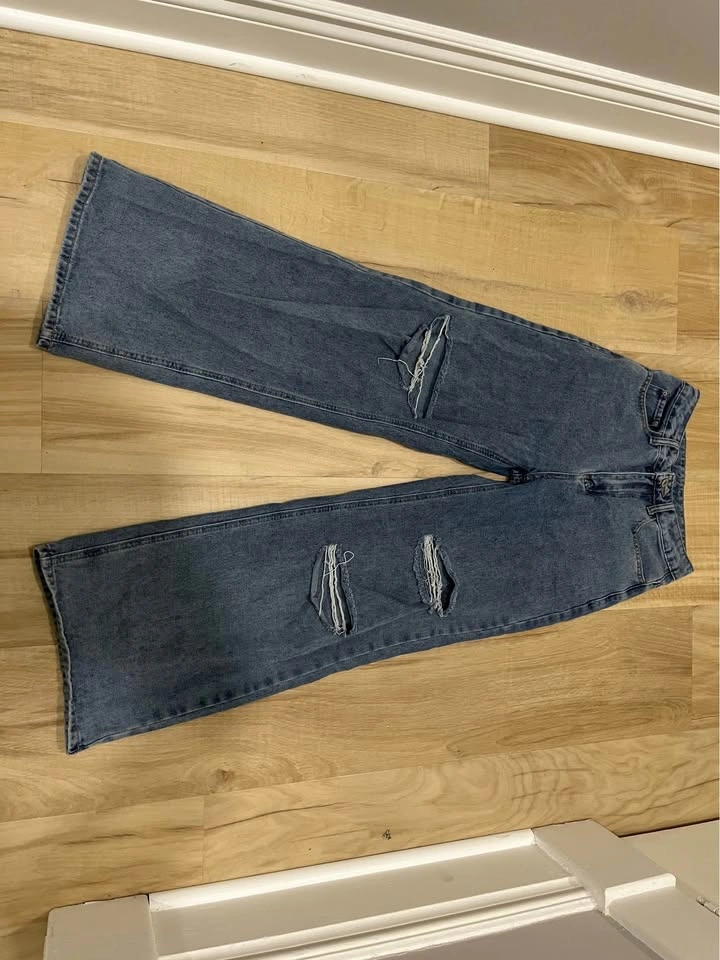 Wide Leg Distressed Denim Jeans - photo 2