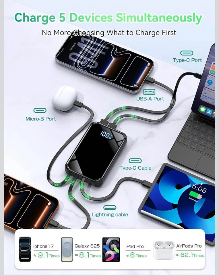 22.5W 50,000mAh Power Bank with Built-in USB-Cable - photo 5