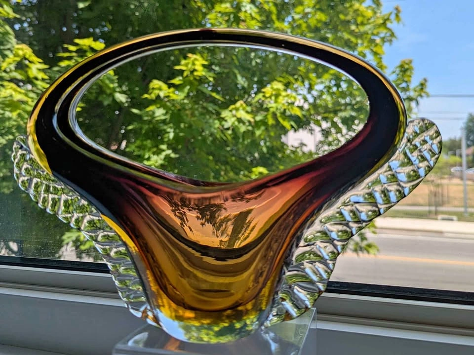 Vintage Mid-Century Modern Sommerso Art Glass Basket