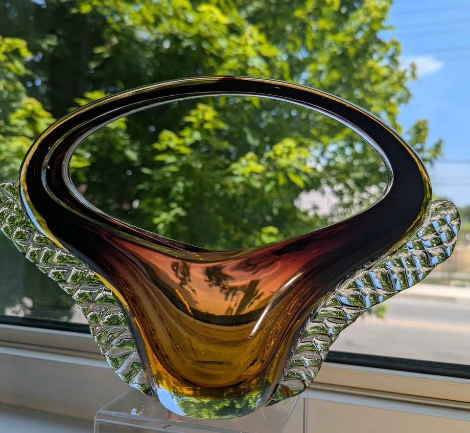 Vintage Mid-Century Modern Sommerso Art Glass Basket - photo 4
