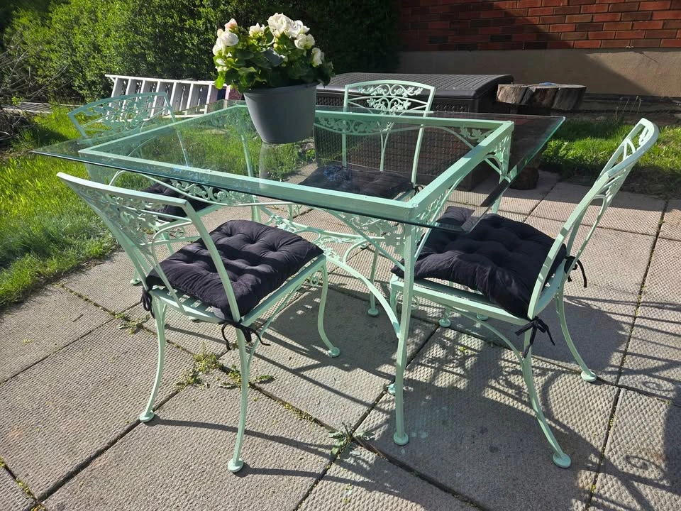 Vintage Mint Green Wrought Iron Patio Dining Set - photo 4