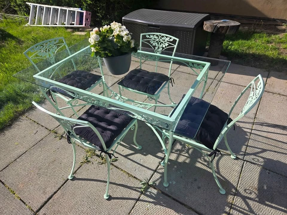 Vintage Mint Green Wrought Iron Patio Dining Set - photo 5