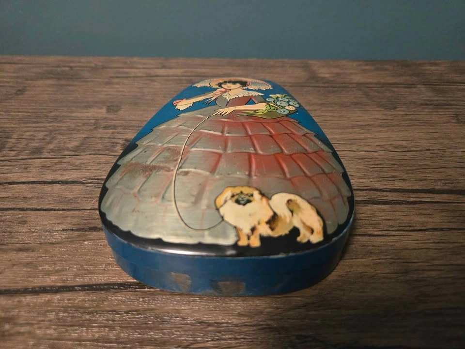 Vintage Metal Trinket Tin with Victorian Lady and Dog - photo 2