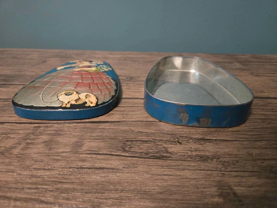 Vintage Metal Trinket Tin with Victorian Lady and Dog - photo 3
