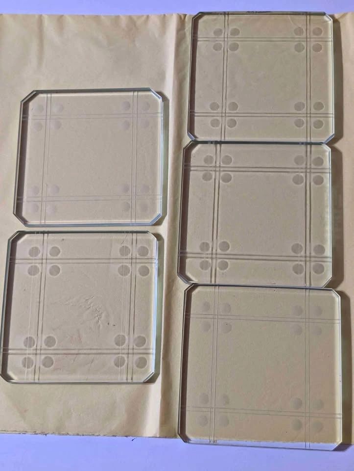 Set of 5 Etched Glass Coasters