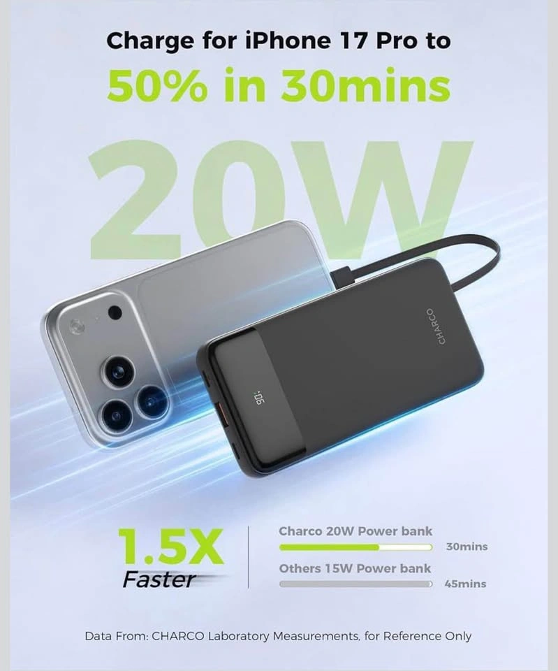 New 10,000mAh 20W Power Bank Charger with Built-in Cables - photo 2