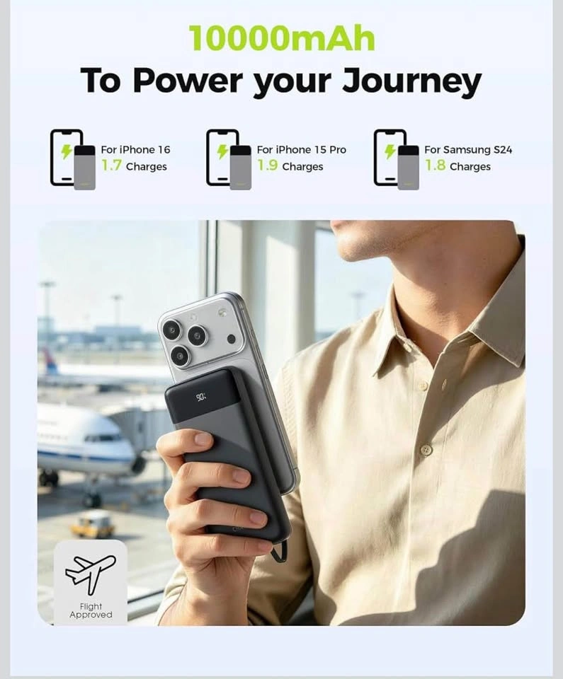 New 10,000mAh 20W Power Bank Charger with Built-in Cables - photo 3