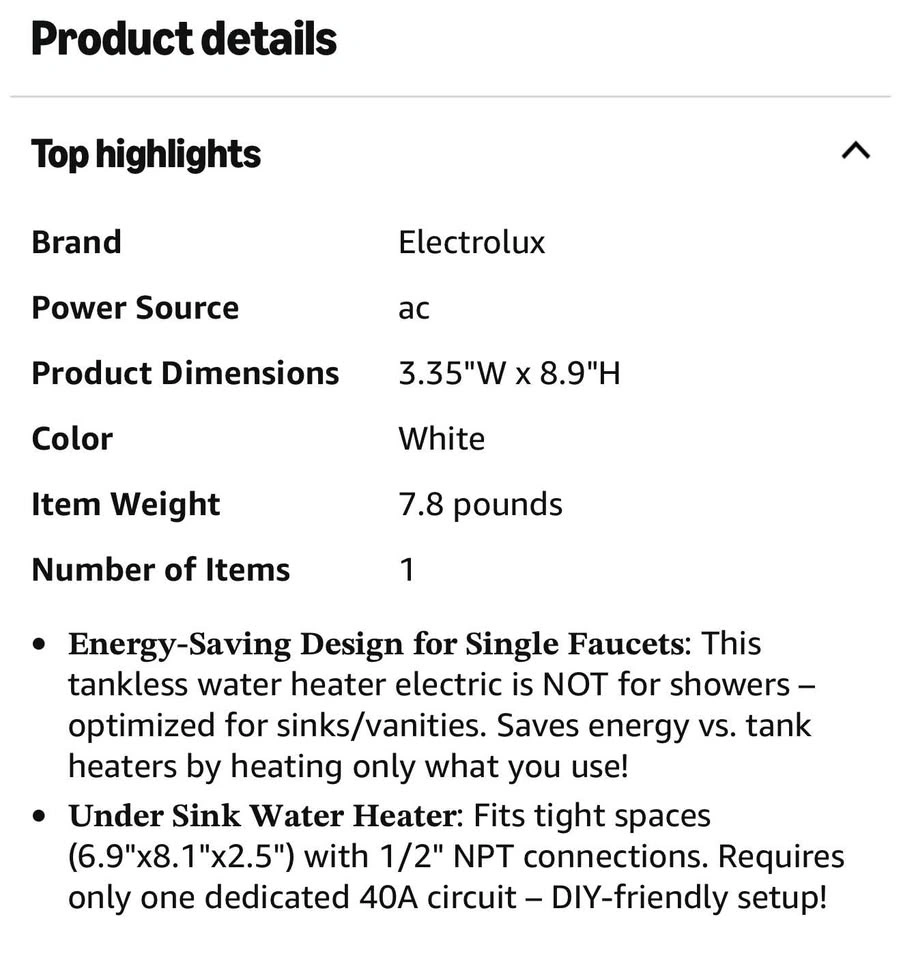 Electrolux Mini 8kW Tankless Water Heater - photo 4