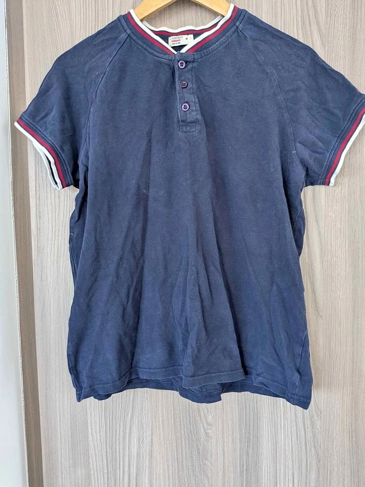 CASTRO Men's Short Sleeve Henley Shirt Navy - Size M