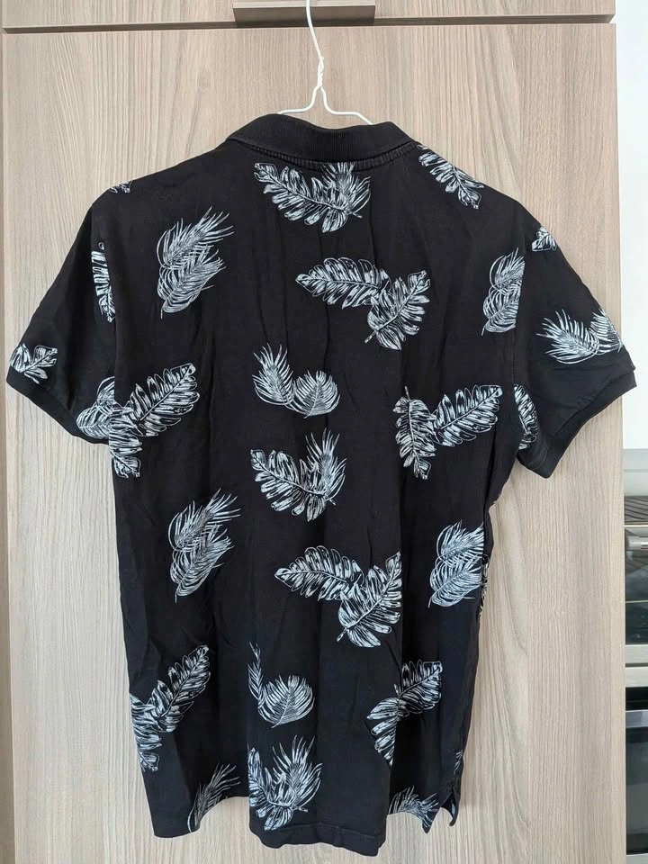 Bershka Men's Tropical Leaf Print Polo Shirt - Good Condition - - photo 2