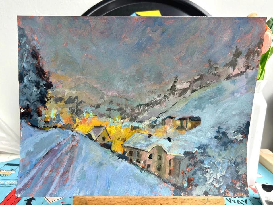 “Night Ski” Original Acrylic Painting - photo 5