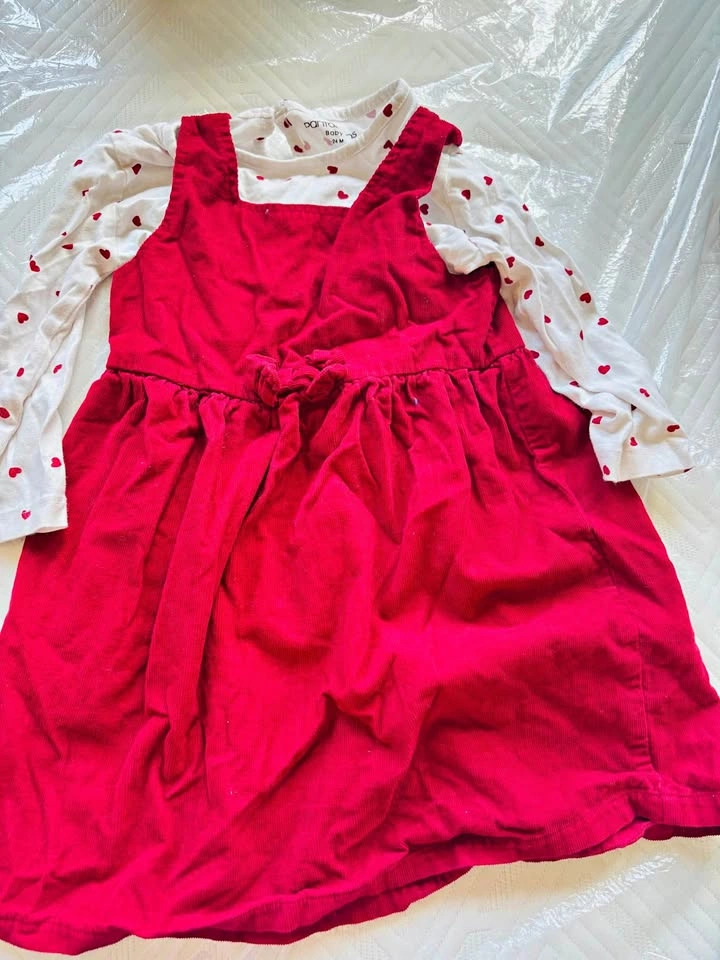Pantaloons Baby 24M Red Corduroy Dress and Heart Print Top