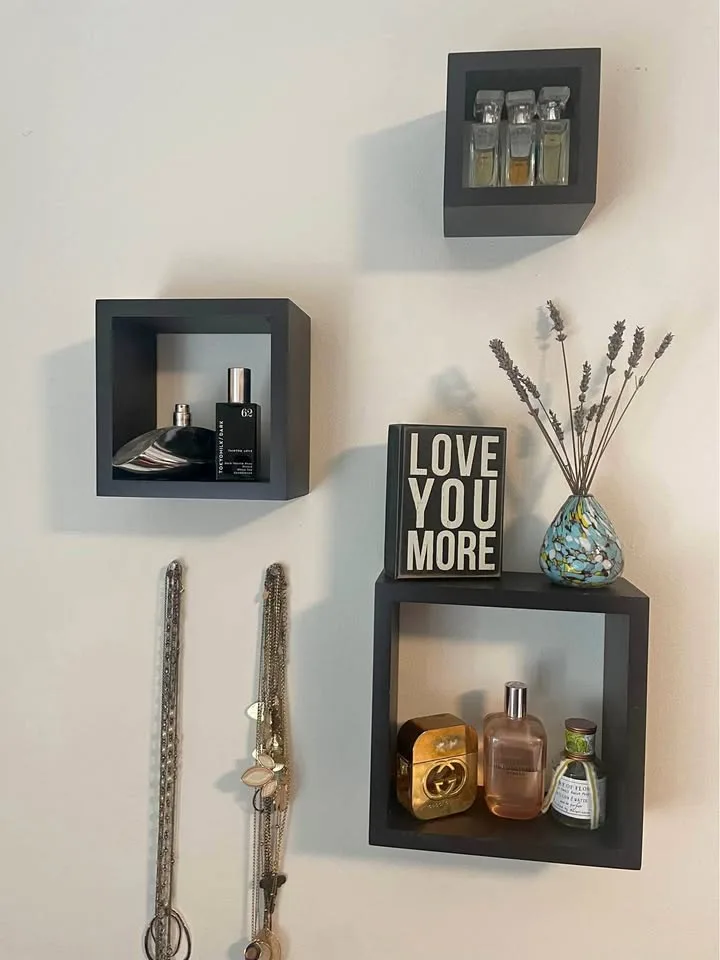 Set of 3 Wall-Mounted Cube Shelves – Espresso Brown thumbnail