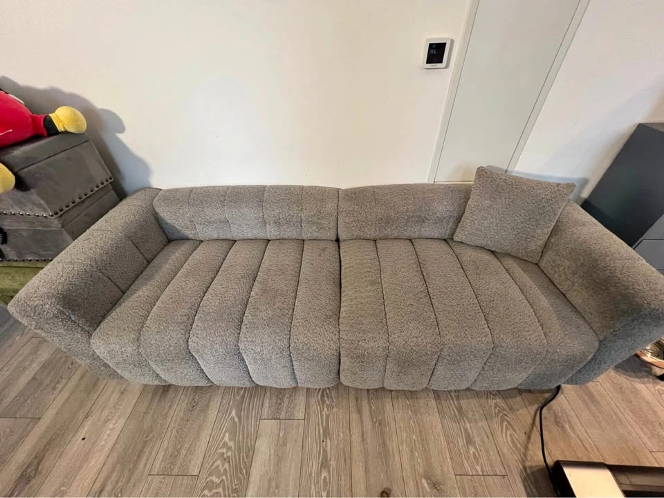 Modern Grey Bouclé Channel Tufted Sofa