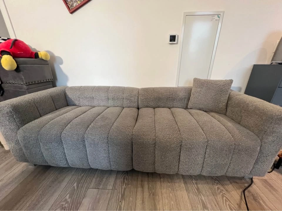 Modern Grey Bouclé Channel Tufted Sofa - photo 2
