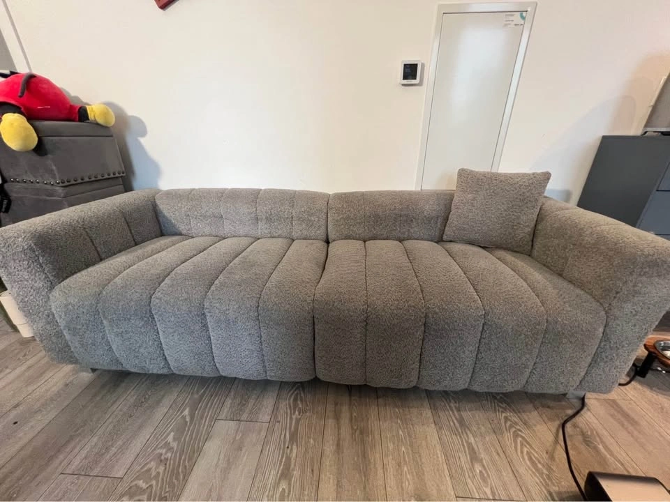 Modern Grey Bouclé Channel Tufted Sofa - photo 3