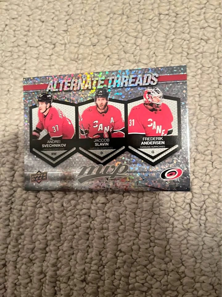Andrei Svechnikov, Jaccob Slavin, Frederik Andersen #AT-13 2023