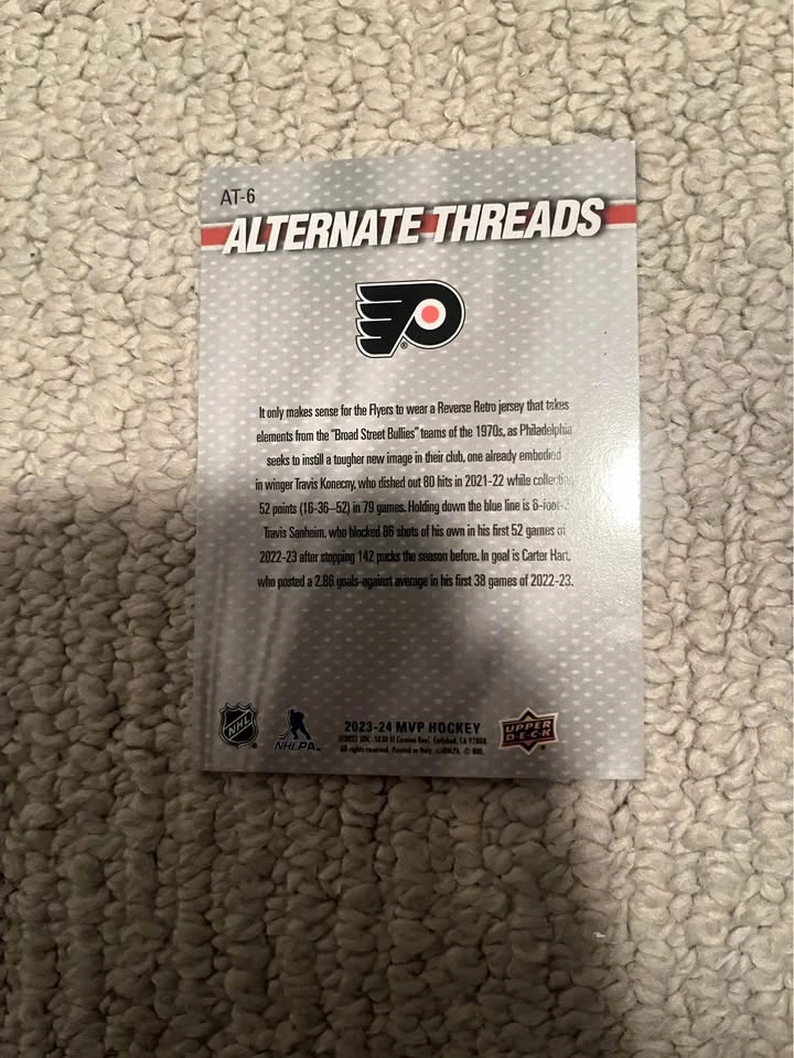 Travis Konecny, Travis Sanheim, Carter Hart #AT-6 2023 Upper Dec - photo 2