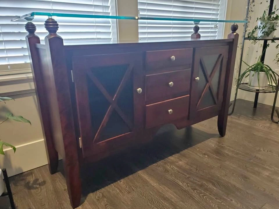 Canadel Solid Wood Buffet / Sideboard with Glass Top