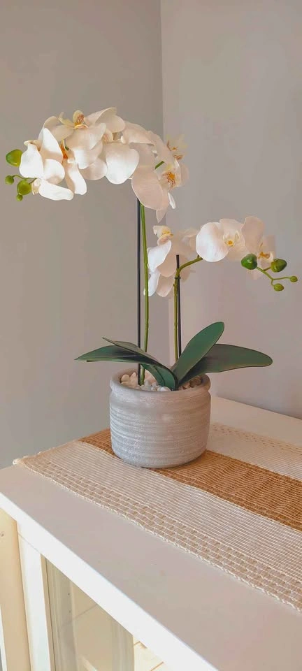 Artificial White Orchid in Stone Pot - photo 2