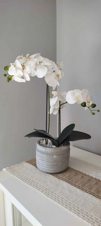Artificial White Orchid in Stone Pot - photo 3