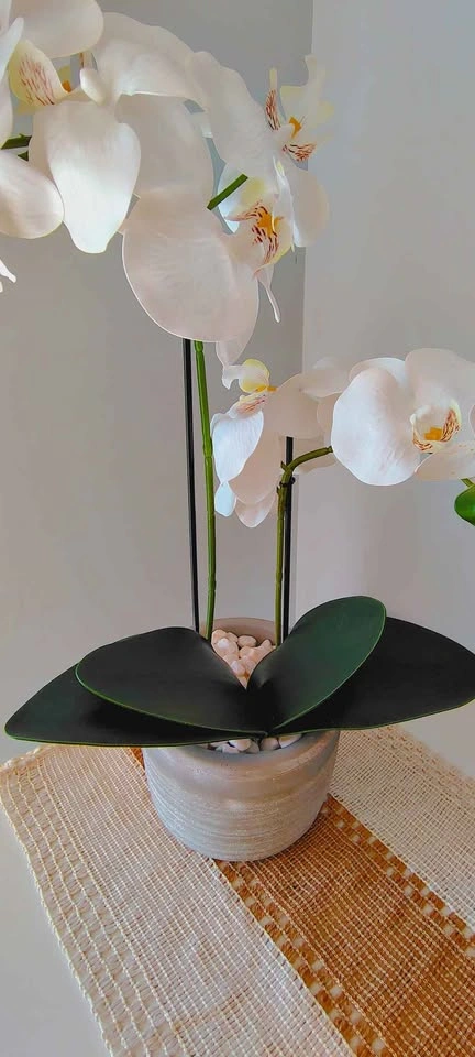 Artificial White Orchid in Stone Pot - photo 4