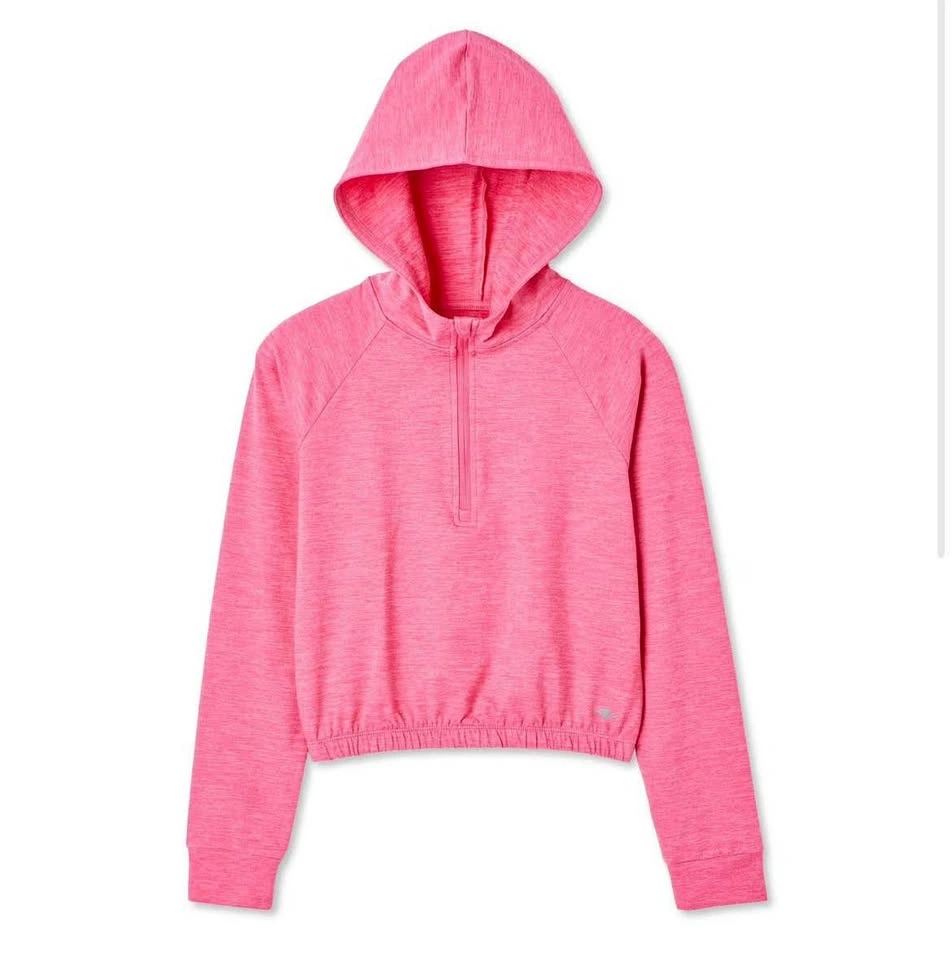 NEW Athletic Works Pink Quarter-Zip Cropped Hoodie XL 14-16