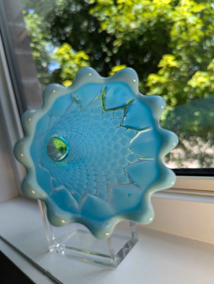 Vintage Blue NORTHWOOD Diamond Optic OPALESCENT Swung Vase - photo 5