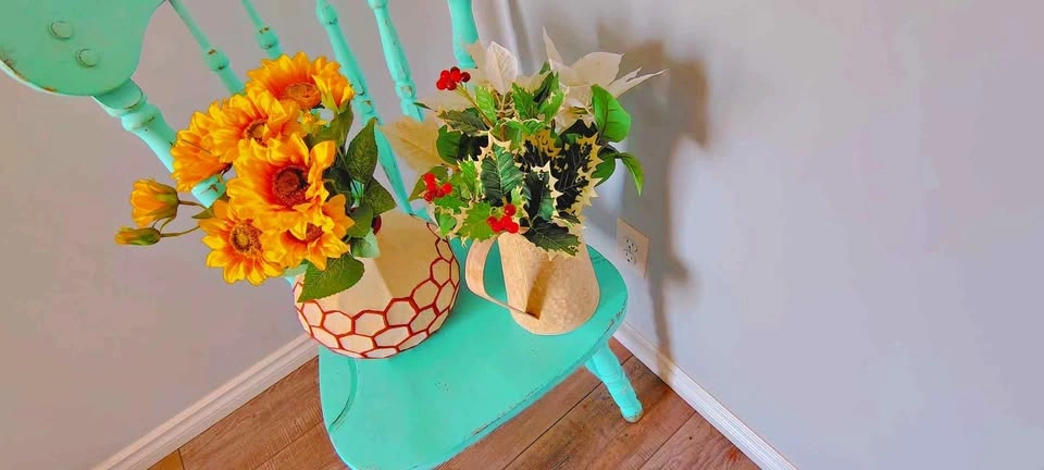 Vintage Painted Decorative Vases with artificial flowers