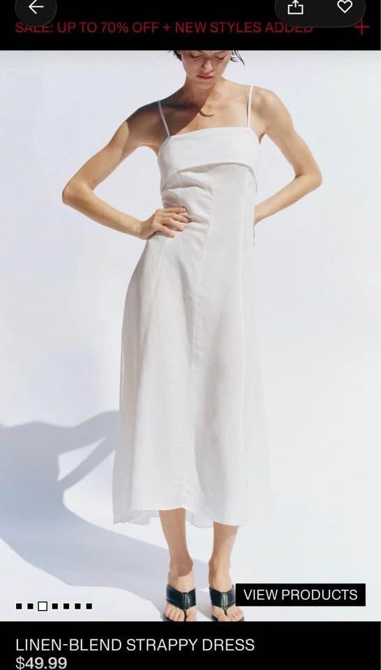 White LINEN-BLEND STRAPPY DRESS + Free Tank Top - photo 4