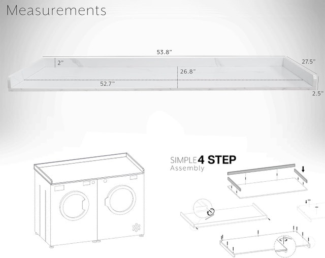NEW 54" Washer & Dryer Countertop • White Marble Pattern - photo 4