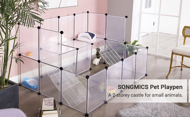 SONGMICS Guinea Pig & Rabbit Playpen w/ Ramps • NEW