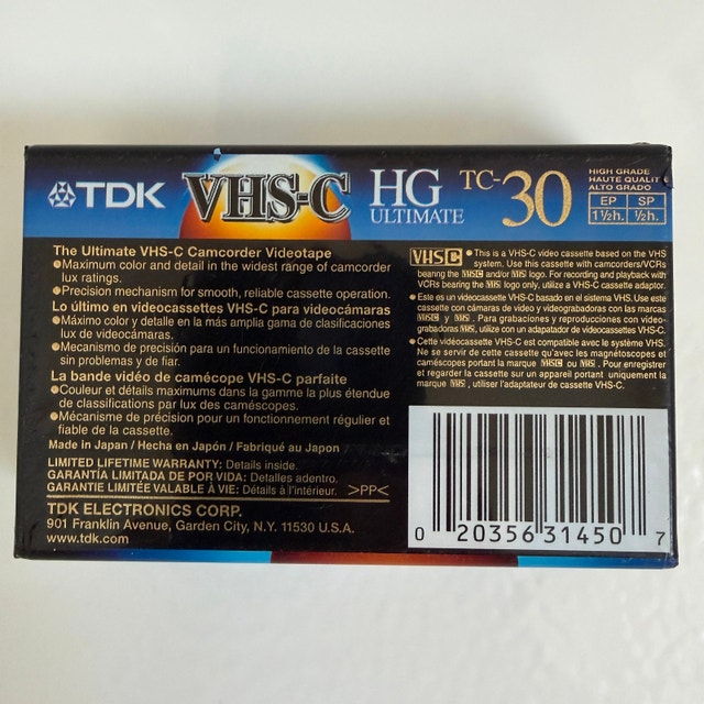 TDK VHS-C HG Ultimate 30-Min Camcorder Tape NOS • Factory Sealed - photo 2