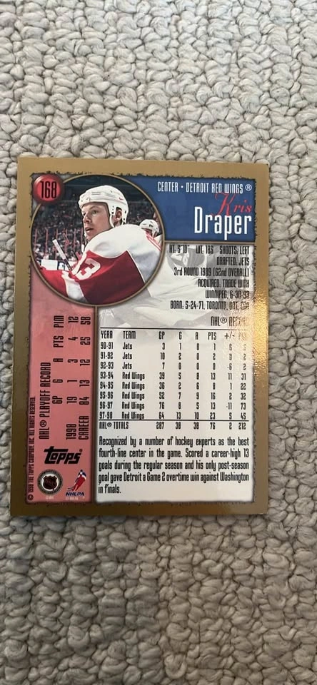 Kris Draper #168 1998 Topps Hockey Card - photo 2